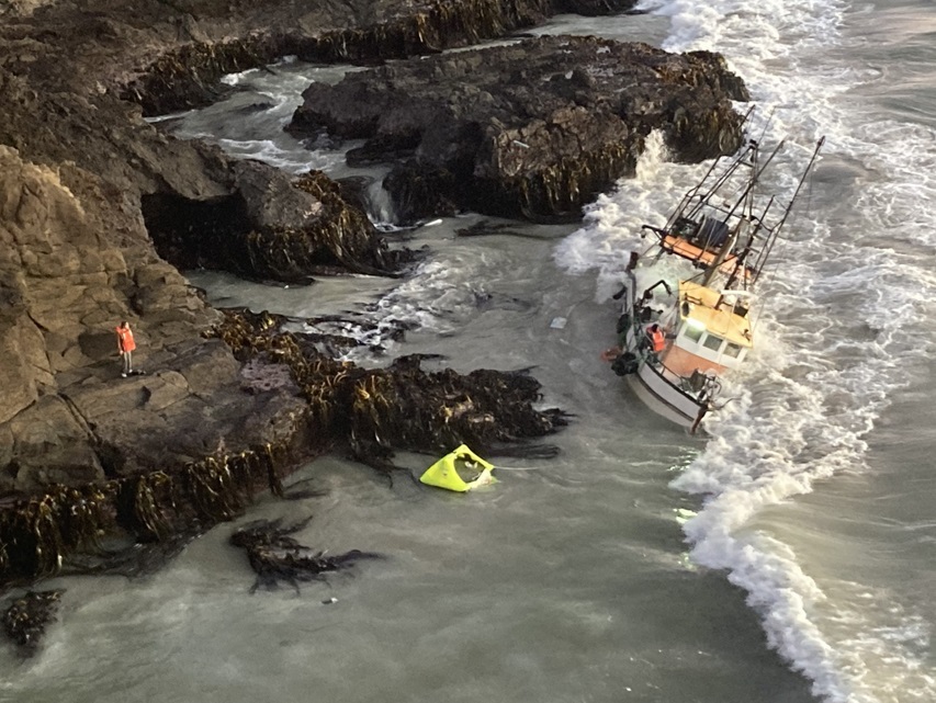 The boat got into trouble in the sea off Taiaroa Head on Tuesday morning. Photo: Stephen Jaquiery