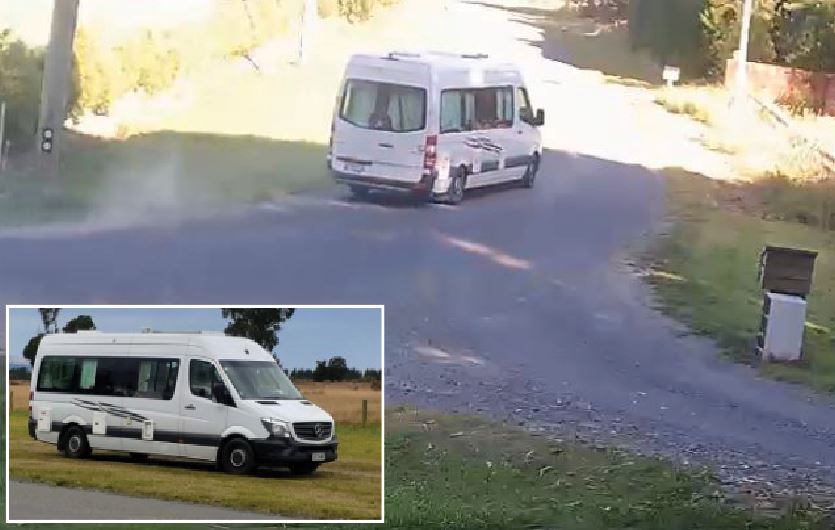 CCTV footage captured the Mercedes van leaving the break-in in Tai Tapu, while (inset) the victim...