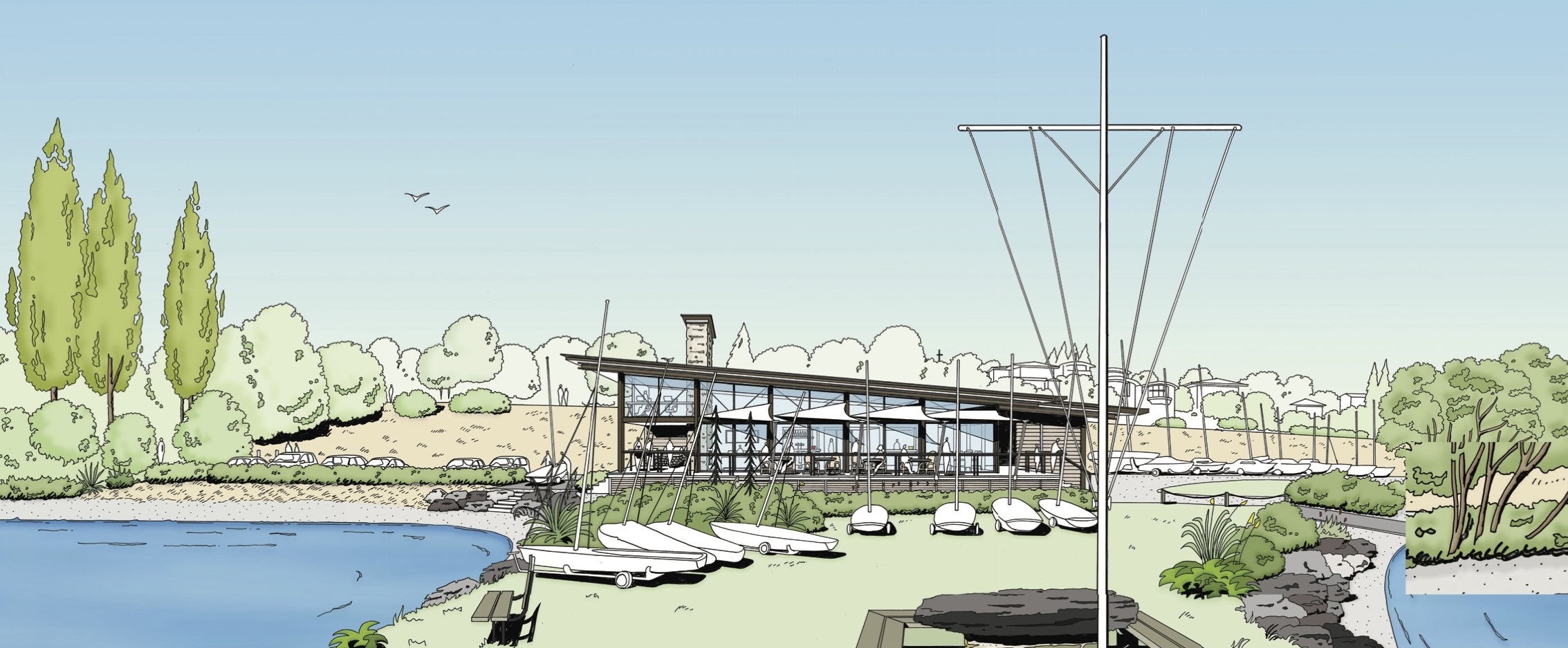 The design for the new Wanaka Yacht Club. Image: Johnston Architects