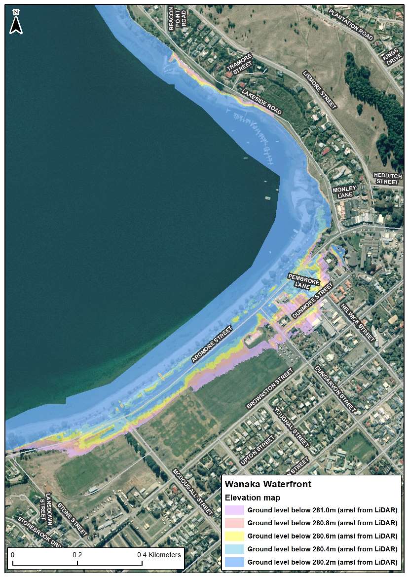 Wanaka elevation levels. Image: Otago Regional Council