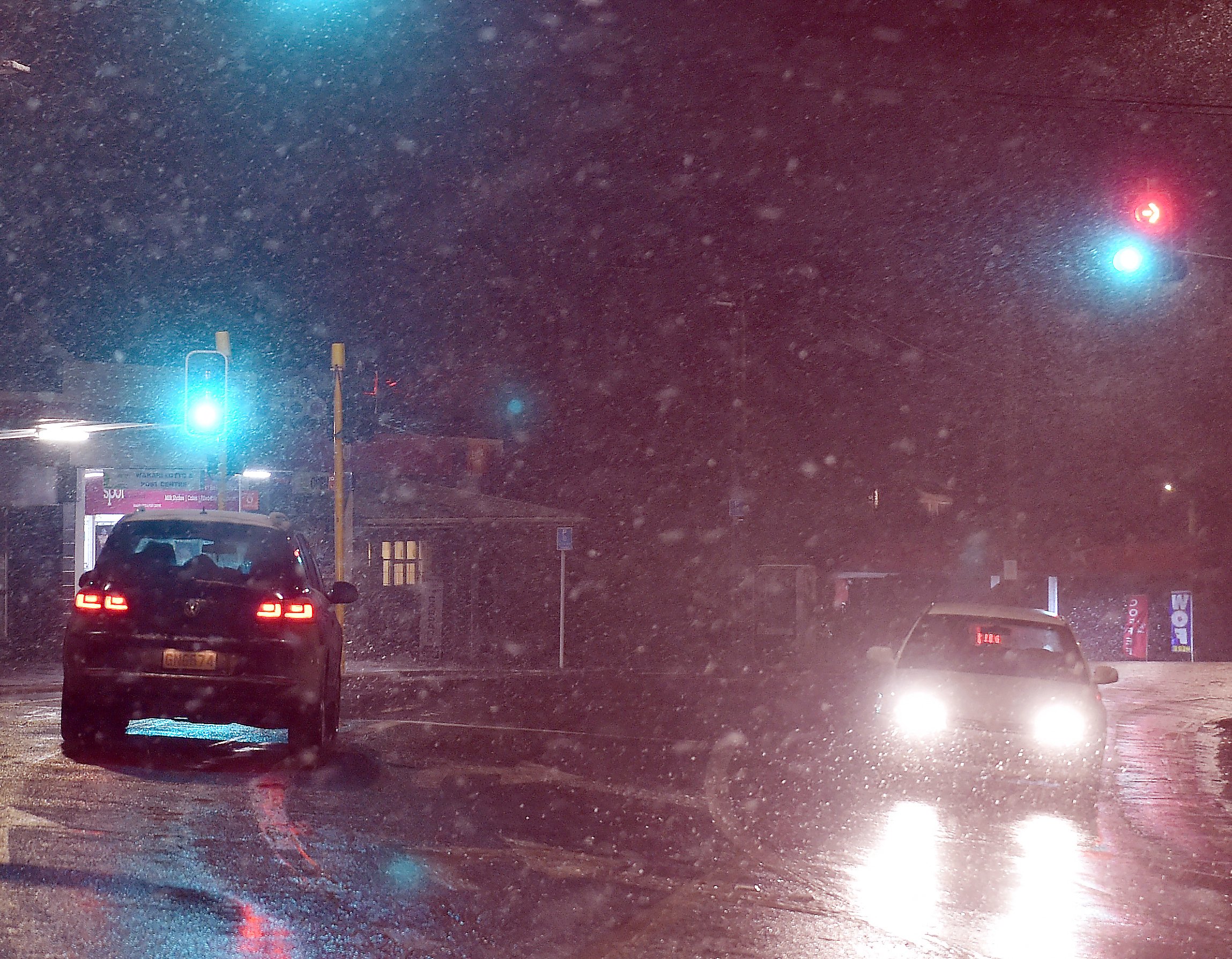 Sleet was falling in the Dunedin hill suburb of Wakari on Monday night. PHOTO: PETER MCINTOSH