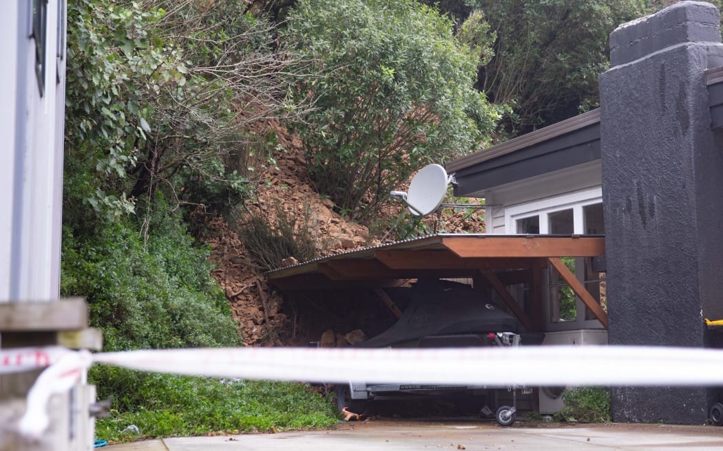 This slip came down onto a Wellington home this week. Photo: RNZ