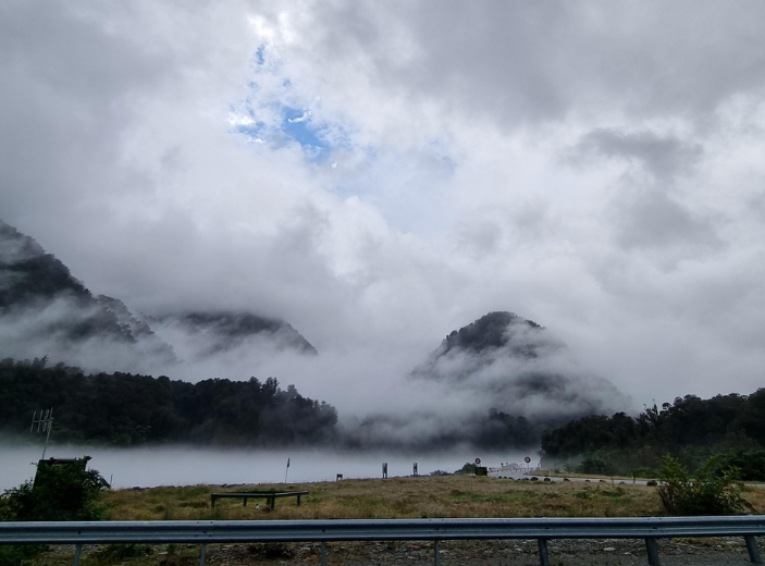 A glimpse of blue sky peaks through the clouds above Westland this morning. Photo: RNZ