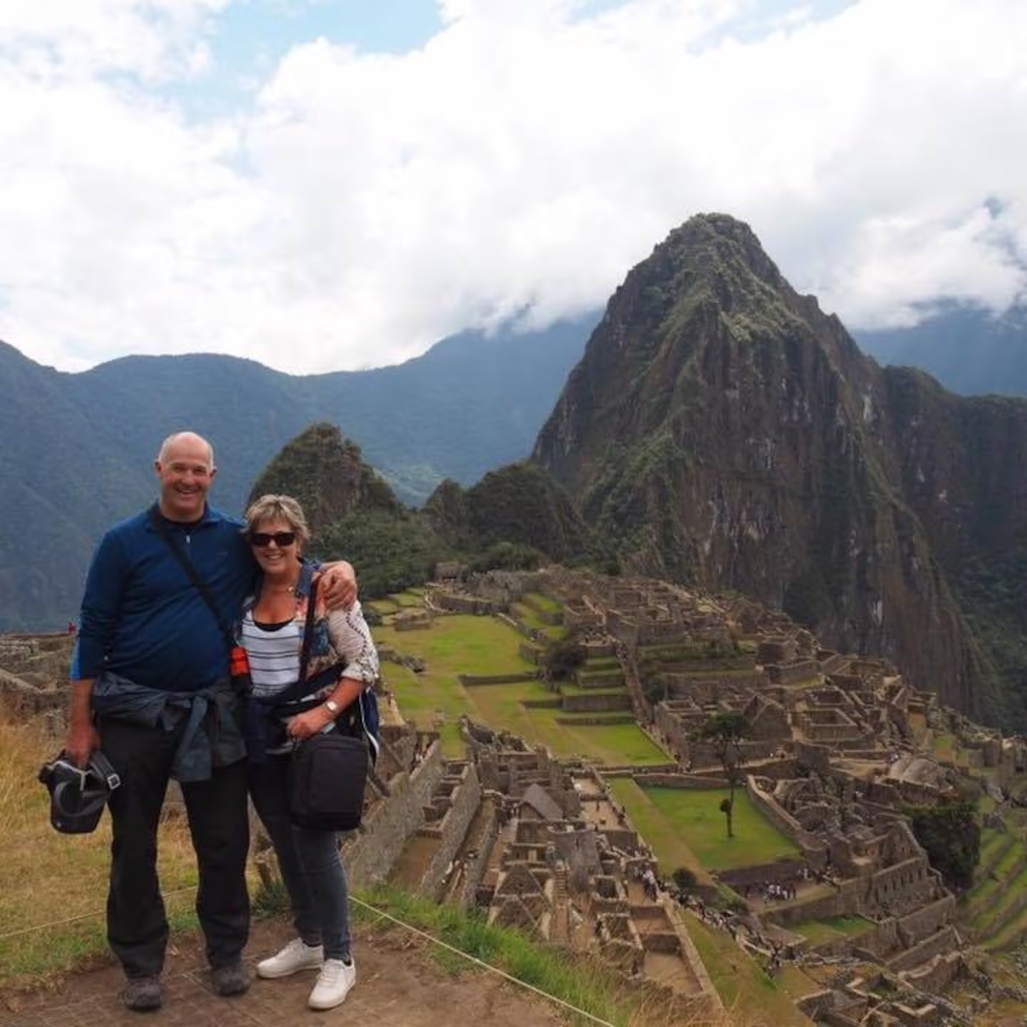 Karen White and husband Robert at Machu Picchu on one of their overseas trips. Photo: Supplied